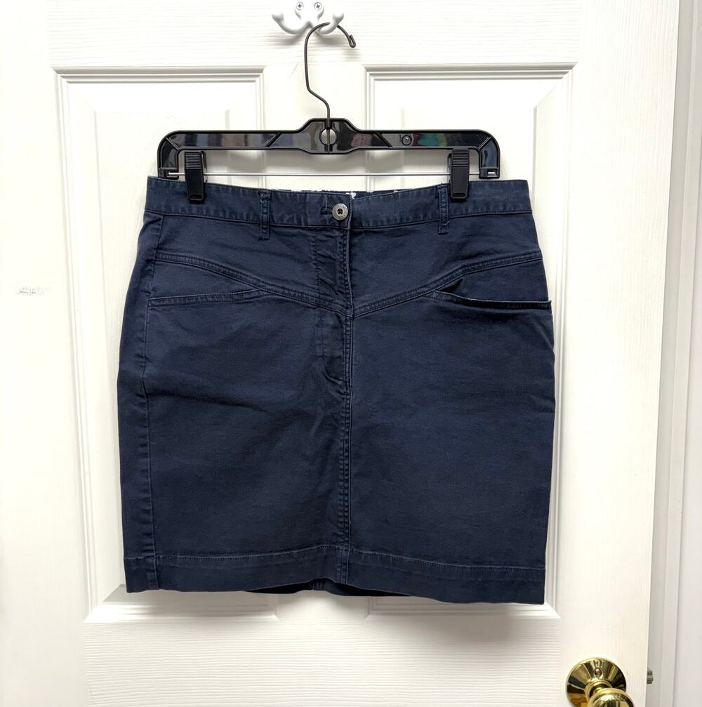 Brooks Brothers Skirt, Navy Blue Cotton Chino Style, Print Trim, Women's Size 8